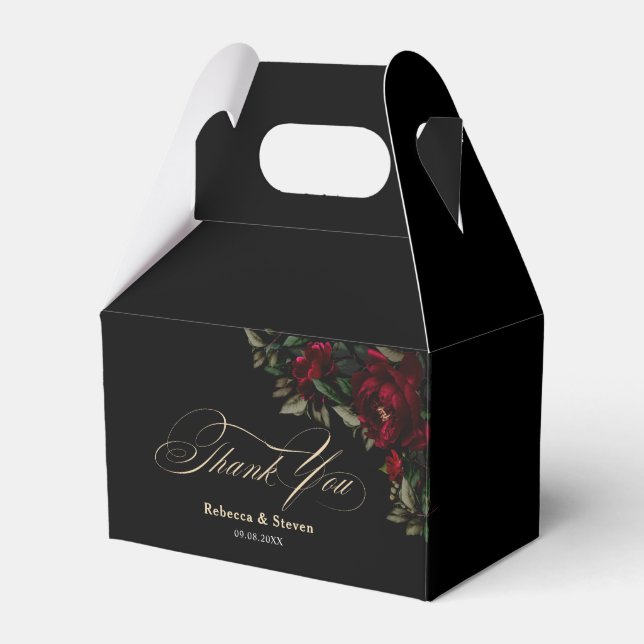 Elegant rot-grün-gotische Blumenmoody Dunkle Hochz Geschenkschachtel (Vorderseite)