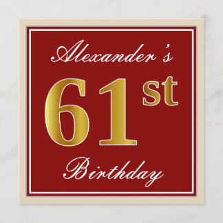 Elegant, rot, Imitat-Gold61. Geburtstag; Einladung