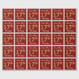 Elegant, rot, Imitate Gold 17. Geburtstag; Individ Geschenkpapier