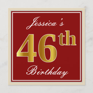 Elegant, rot, Imitate Gold 46. Geburtstag; Individ Einladung