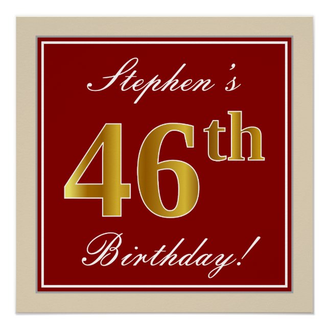 Elegant, rot, Imitate Gold 46. Geburtstag; Individ Poster (Vorderseite)