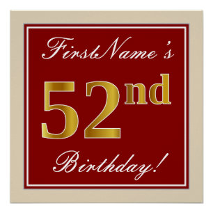 Elegant, rot, Imitate Gold 52. Geburtstag; Individ Poster