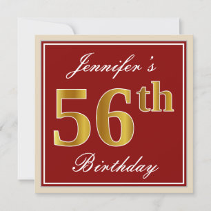 Elegant, rot, Imitate Gold 56. Geburtstag; Individ Einladung