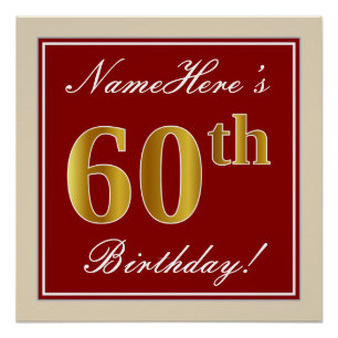 Elegant, rot, Imitate Gold 60. Geburtstag; Individ Poster
