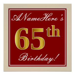 Elegant, rot, Imitate Gold 65. Geburtstag; Individ Poster