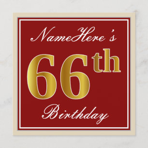 Elegant, rot, Imitate Gold 66. Geburtstag; Individ Einladung