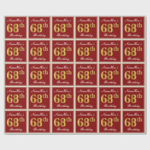 Elegant, rot, Imitate Gold 68. Geburtstag; Individ Geschenkpapier