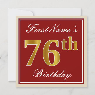 Elegant, rot, Imitate Gold 76. Geburtstag; Individ Einladung