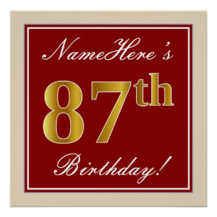 Elegant, rot, Imitate Gold 87. Geburtstag; Individ Poster