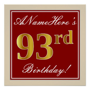 Elegant, rot, Imitate Gold 93. Geburtstag; Individ Poster