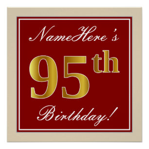 Elegant, rot, Imitate Gold 95. Geburtstag; Individ Poster