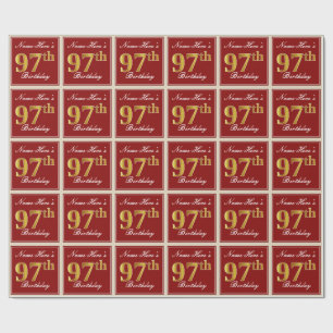 Elegant, rot, Imitate Gold 97. Geburtstag; Individ Geschenkpapier