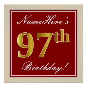 Elegant, rot, Imitate Gold 97. Geburtstag; Individ Poster
