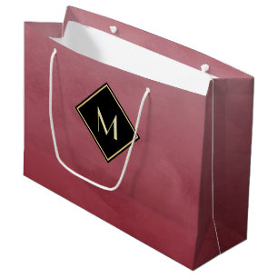 Elegant rot mit einfachem Goldmonogramm Große Geschenktüte