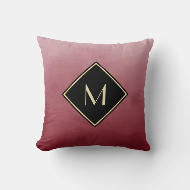 Elegant rot mit einfachem Goldmonogramm Kissen (Vorderseite)