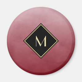 Elegant rot mit einfachem Goldmonogramm Magnet