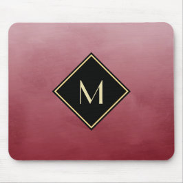 Elegant rot mit einfachem Goldmonogramm Mousepad