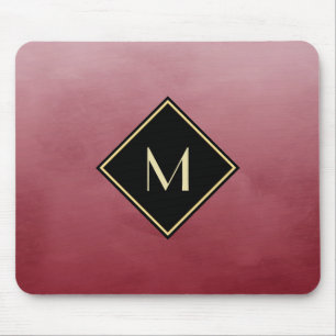 Elegant rot mit einfachem Goldmonogramm Mousepad