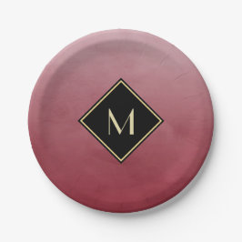 Elegant rot mit einfachem Goldmonogramm Pappteller
