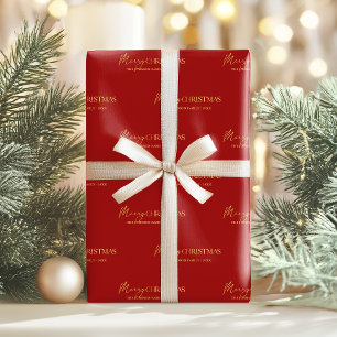 Elegant Rot und Gold Frohe Weihnachtsfamilie Name Geschenkpapier