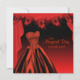 Elegant Rot und Schwarz Quinceanera Einladung