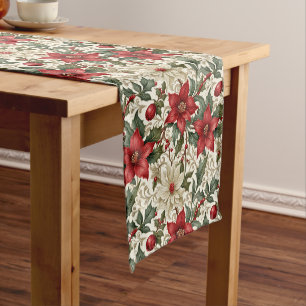 Elegant Rot und Weiß Poinsettia Kurzer Tischläufer