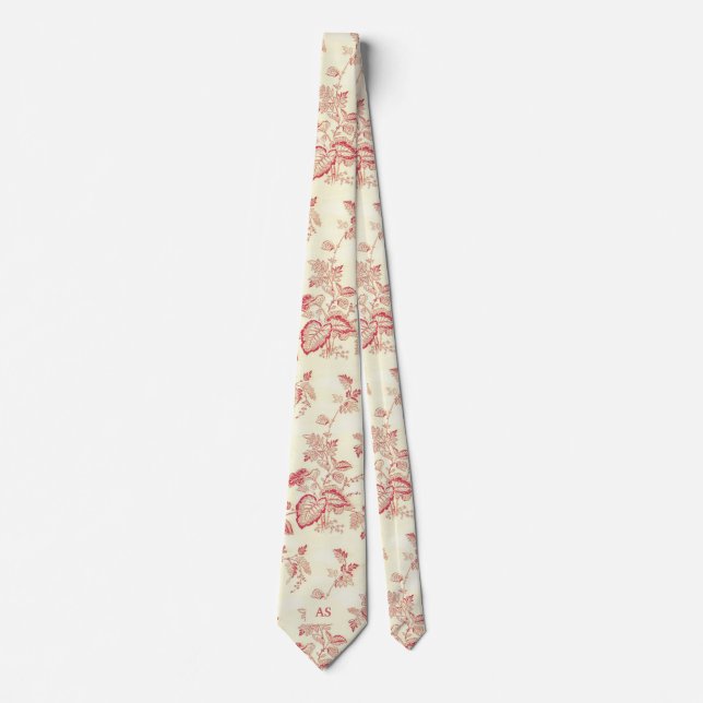 Elegant, rote Herzensrichtungen | Floral Monogramm Krawatte (Vorderseite)