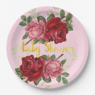 Elegant, Rote Rosen, Babydusche, Papiertücher, Tel Pappteller