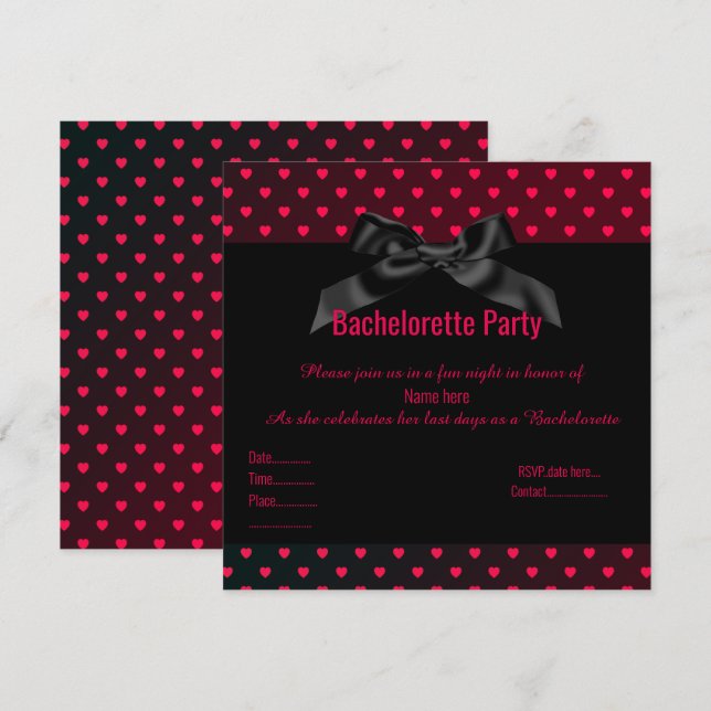 ELEGANT ROTES SCHWARZES HERZ BACHELORETTE EINLADUN EINLADUNG (Vorne/Hinten)