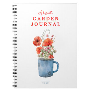 Elégant Rouge Aquarelle Poppies Garden Journal