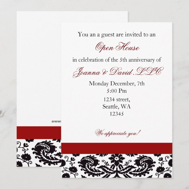 Elégant rouge Corporate party Invitation (Devant / Derrière)