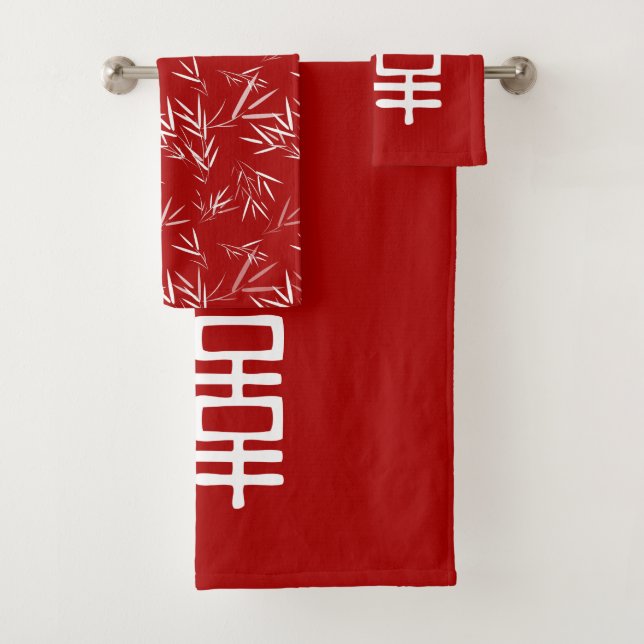 Élégant Rouge et Blanc Double Bonheur Serviette de (En situation)