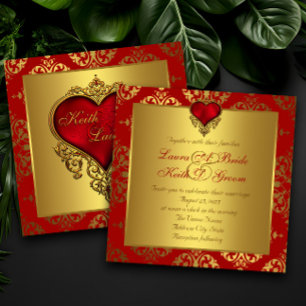 Elégant Rouge et Or Coeur de mariage Invitations