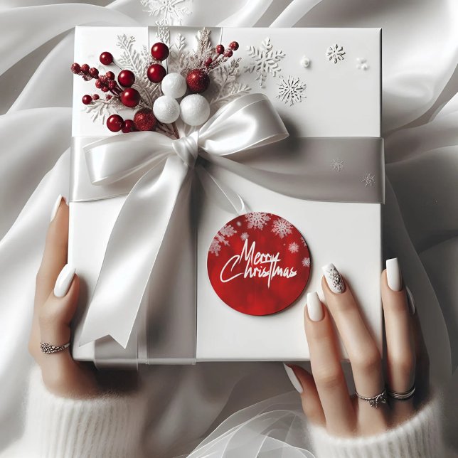 Élégant rouge flocons de neige de Noël Sticker ron (Créateur téléchargé)