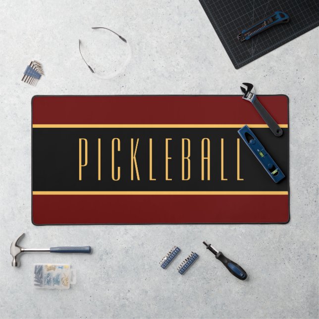 Élégant rouge foncé rayures noir PICKLEBALL Texte (Poste de travail)