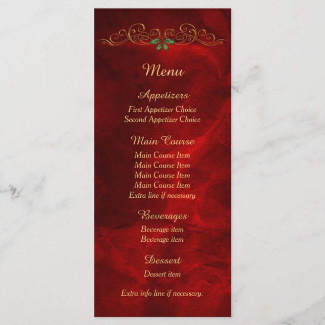 Élégant Rouge Holly Menu Mariage de Noël (Devant)