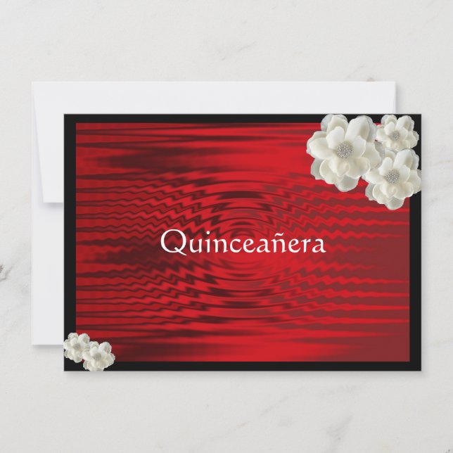 Elégant rouge noir, Rose, Quinceanera Invitation (Devant)