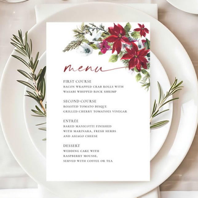 Elégant Rouge Poinsettia Menu Mariage de Noël (Créateur téléchargé)