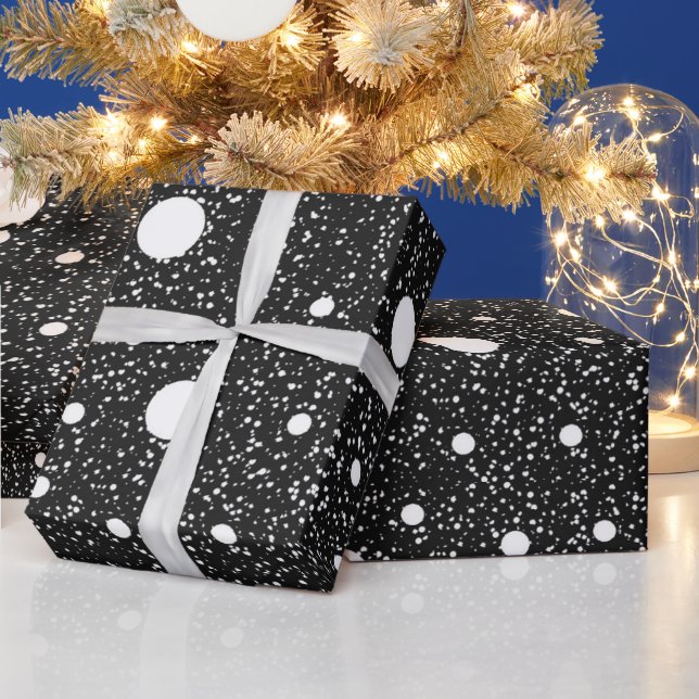 Élégant rouleau de papier cadeau noir et blanc (Vacances)