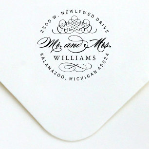 Elegant Round Mr. and Mrs Monogram Rücksendeadres Permastempel