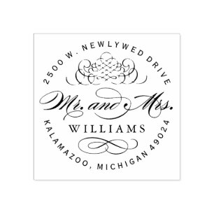 Elegant Round Mr. and Mrs Monogram Rücksendeadress Gummistempel