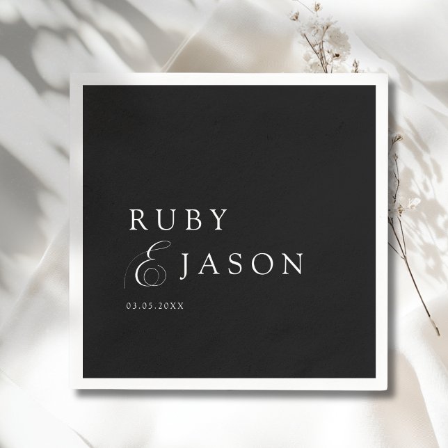 Elegant Royal Black & White Script Wedding Serviette (Elegant Royal Ivory Black Script Wedding Napkins)