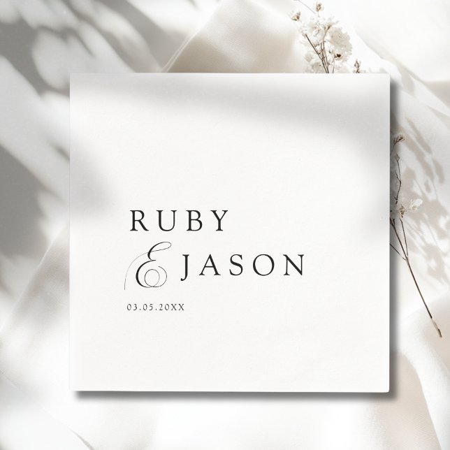 Elegant Royal Black & White Script Wedding Serviette (Elegant Royal Black & White Script Wedding Ampersand Napkins)