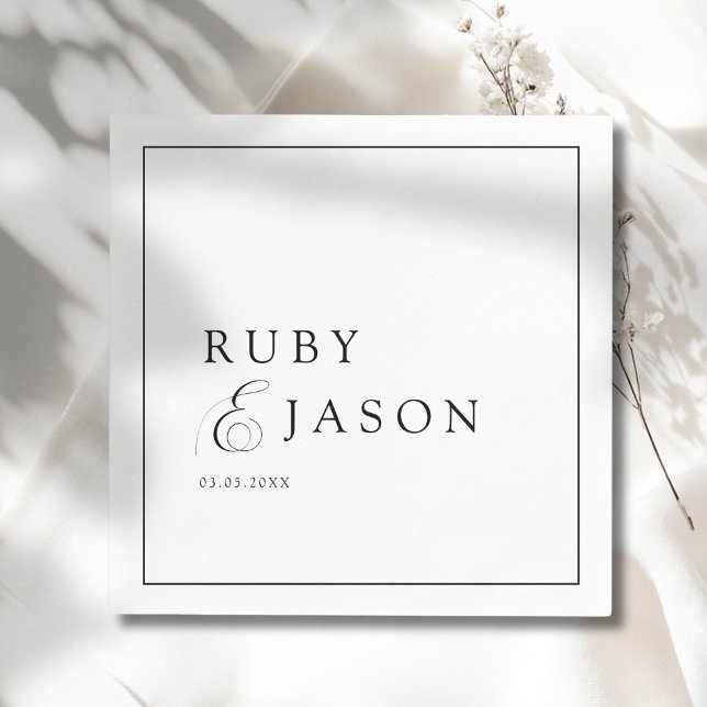 Elegant Royal Black & White Script Wedding Serviette (Elegant Royal Black & White Script Wedding Napkins)