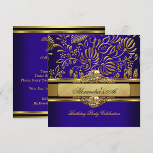 Elegant Royal Blau Gold Damast Perlen Party Einladung