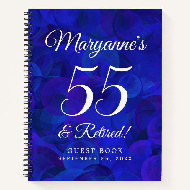 Elegant Royal Blue 55 & Remüde Rente Party Notizbuch (Vorderseite)