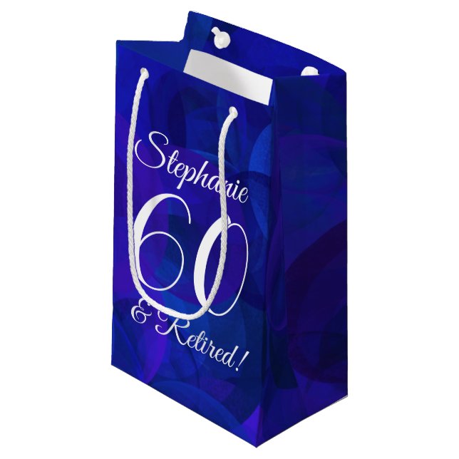 Elegant Royal Blue 60 & Remüde Rente Party Kleine Geschenktüte (Vorderseite Schrägansicht)