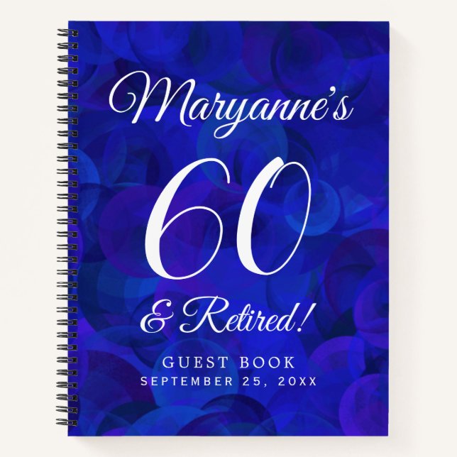 Elegant Royal Blue 60 & Remüde Rente Party Notizbuch (Vorderseite)