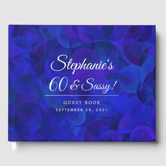 Elegant Royal Blue 60 und Sassy Birthday Party Gästebuch (Vorderseite)