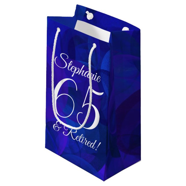 Elegant Royal Blue 65 & Remüde Rente Party Kleine Geschenktüte (Vorderseite Schrägansicht)